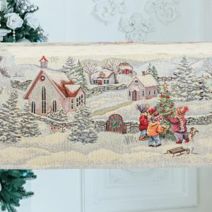 „Havas reggel” karácsonyi gobelin asztalterítő – 96×100 cm (arany lurex)