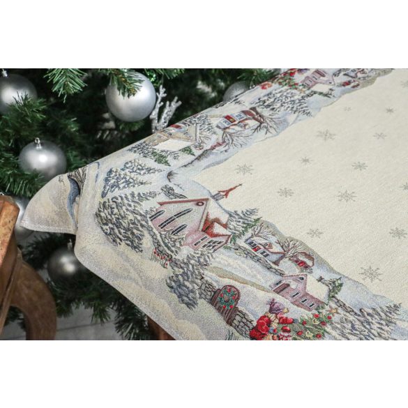 „Havas reggel” karácsonyi gobelin asztalterítő – 96×100 cm (arany lurex)