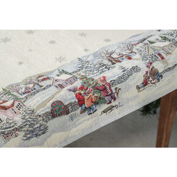„Havas reggel” karácsonyi gobelin asztalterítő – 96×100 cm (arany lurex)