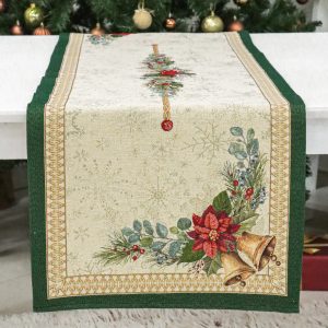 Bells csengős ünnepi asztali futó (gobelin) – 37×100 cm (arany lurex)