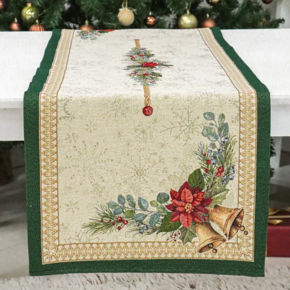 Bells csengős ünnepi asztali futó (gobelin) – 37×100 cm (arany lurex)