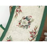 Classic karácsonyi bogyós, zöld szélű gobelin asztali futó – 44×140 cm (ezüst lurex)