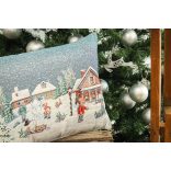 Winter Kids hógolyózós gobelin díszpárna huzat – 40×70 cm (ezüst lurex)