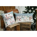 Winter Kids hógolyózós gobelin díszpárna huzat – 40×70 cm (ezüst lurex)