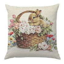   Barna kisnyuszi kosárban  gobelin díszpárna huzat - 45 x 45 cm