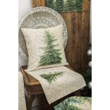 Silver Forest fenyőfás gobelin díszpárna huzat – 45×45 cm (ezüst lurex)