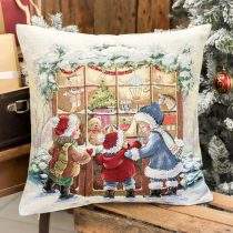   Classic „Gyerekek a kirakatnál” gobelin díszpárna huzat – 45×45 cm (lurex nélkül)