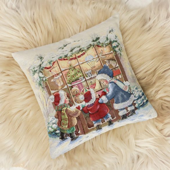 Classic „Gyerekek a kirakatnál” gobelin díszpárna huzat – 45×45 cm (lurex nélkül)