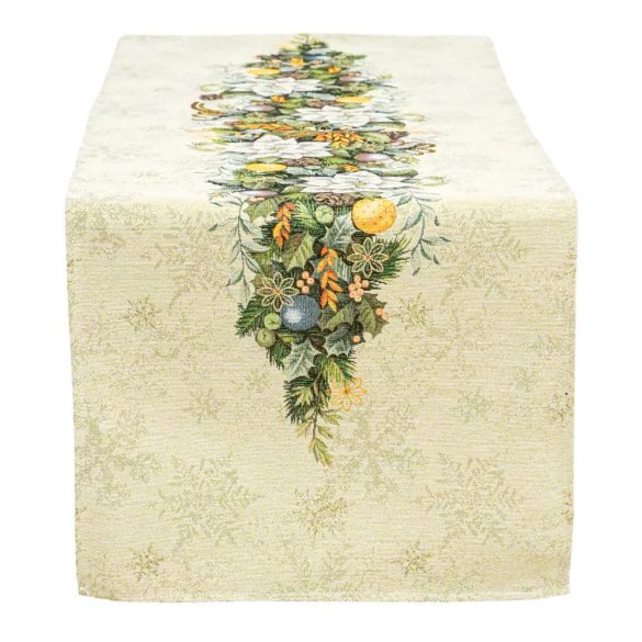 Adventi arany-zöld koszorús mintás asztali futó (gobelin) – 37×100 cm
