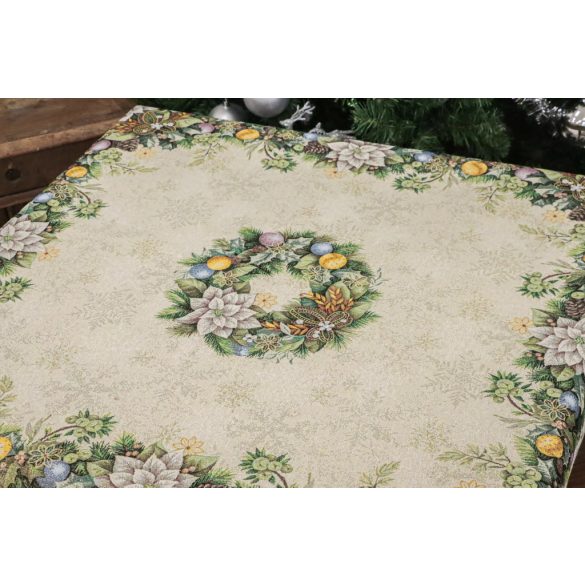 Adventi arany-zöld koszorús mintás asztalterítő (gobelin) – 96×100 cm