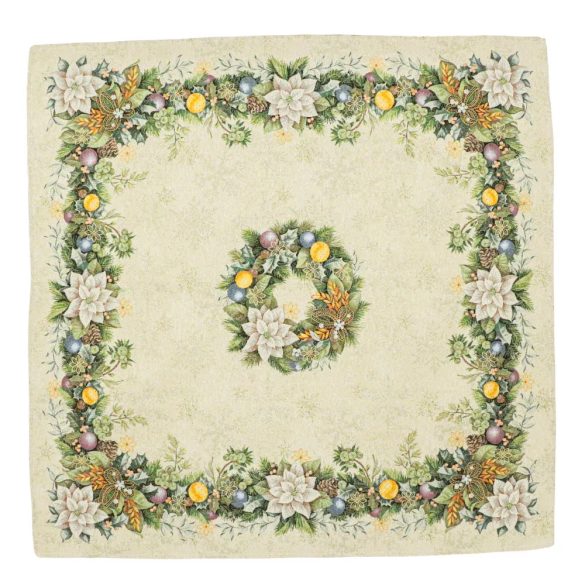 Adventi arany-zöld koszorús mintás asztalterítő (gobelin) – 96×100 cm
