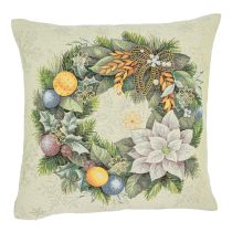   Adventi arany-zöld koszorús mintás díszpárna huzat (gobelin) – 45×45 cm