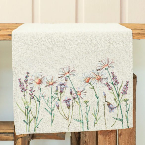 Levendulás, margarétás  gobelin asztali futó - 37x100 cm