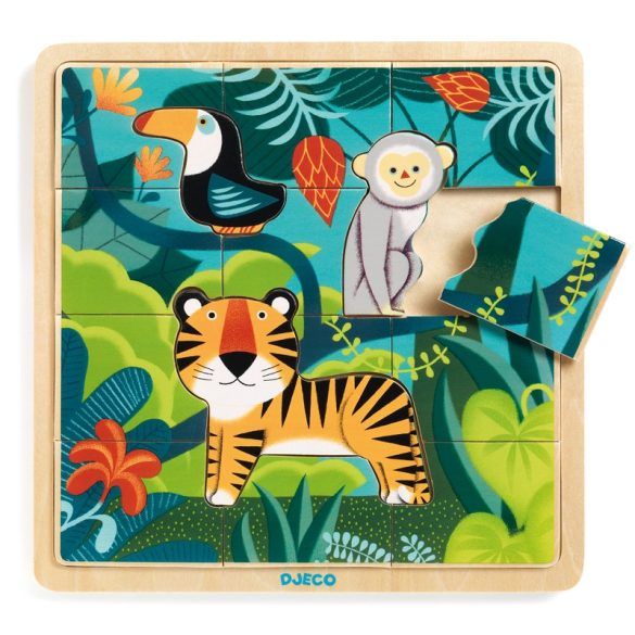 Fa puzzle - Dzsungel puzzle, 12+3 db-os - Puzzlo Jungle