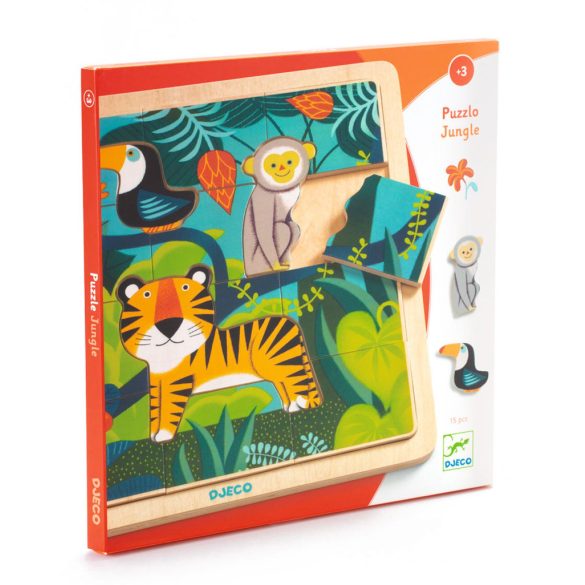 Fa puzzle - Dzsungel puzzle, 12+3 db-os - Puzzlo Jungle