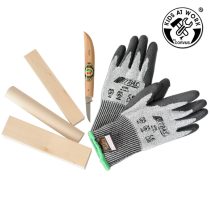   Fafaragó készlet - Kirschen kés, vágásbiztos védő kesztyű, faanyag
