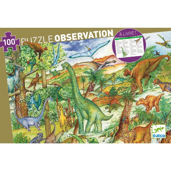 Megfigyeltető puzzle - Dinoszauruszok, 100 db-os - Dinosaurs + booklet