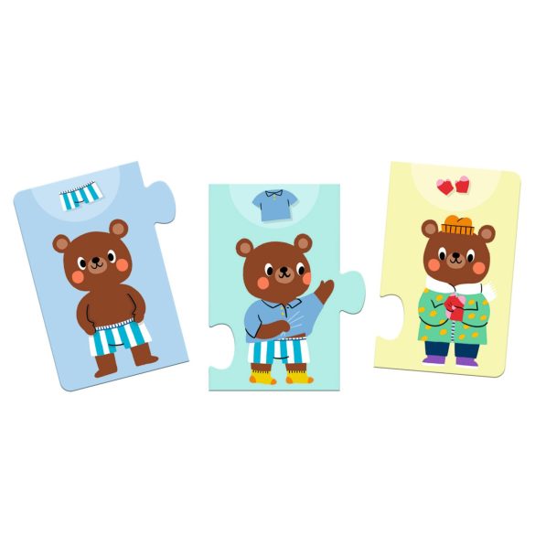 Sorozatkirakó puzzle - Mackó öltözködik, 10 db-os - Teddy dresses up