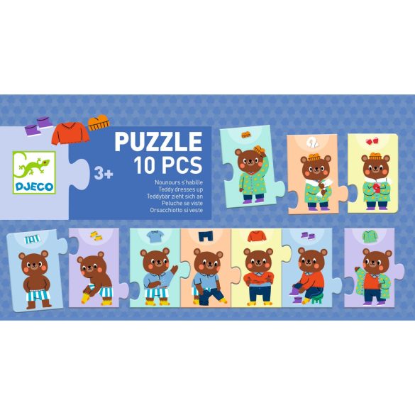 Sorozatkirakó puzzle - Mackó öltözködik, 10 db-os - Teddy dresses up