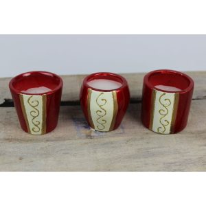 Piros kis gyertyatartók kerámia 3 szett