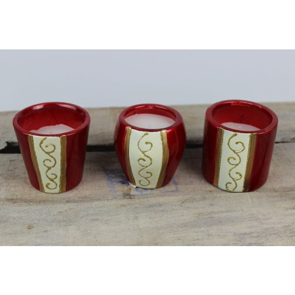 Piros kis gyertyatartók kerámia 3 szett