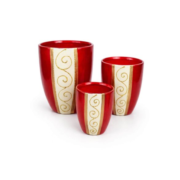 Piros kerámia üvegek díszítéssel 3 szettben