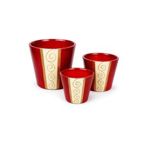 Piros kerámia edények motívummal 3-as készlet
