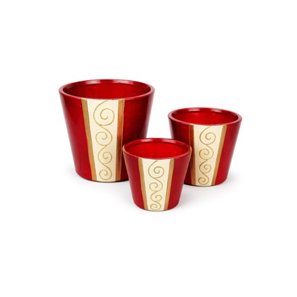 Piros kerámia edények motívummal 3-as készlet
