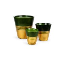 Zöld és arany csíkos virágcserepek 3 szettben