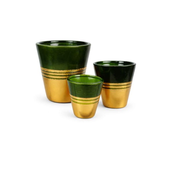 Zöld és arany csíkos virágcserepek 3 szettben