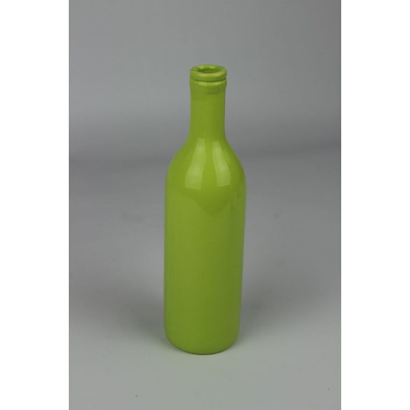 Zöld borosüveg alakú kerámia váza 21cm