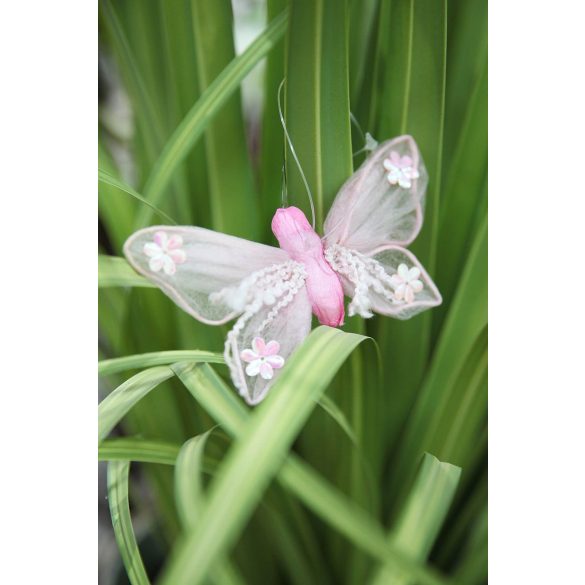 Rózsaszín felfüggeszthető dekor pillangó 12cm