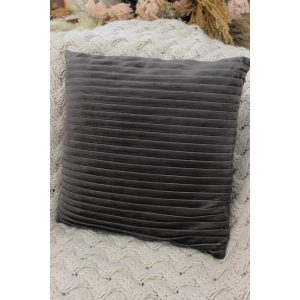 Barna-szürke bársony csíkos dekor párna 45cm