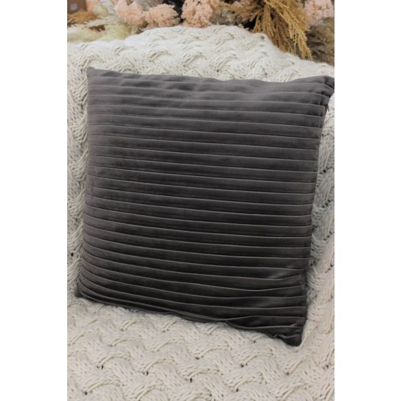 Barna-szürke bársony csíkos dekor párna 45cm