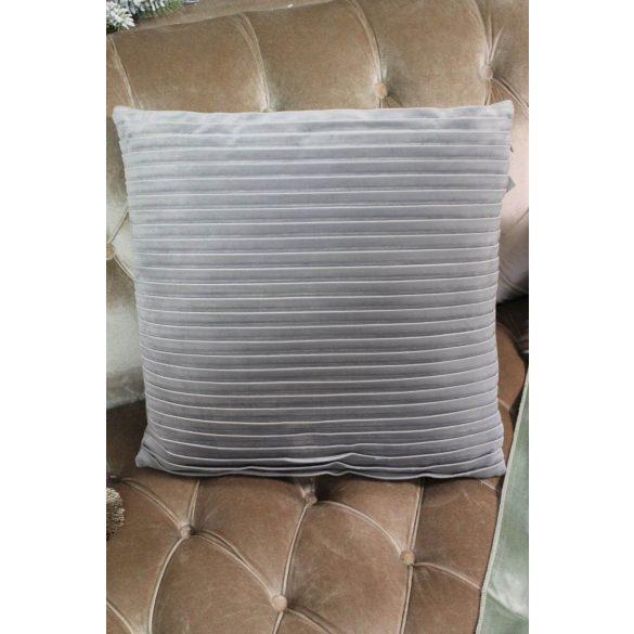 Szürke bársony csíkos dekor párna 45cm