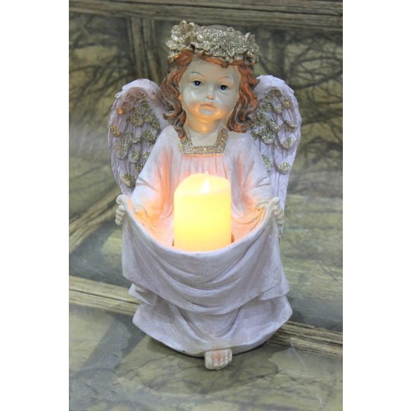 Rózsaszín-arany angyal LED gyertyával 31cm