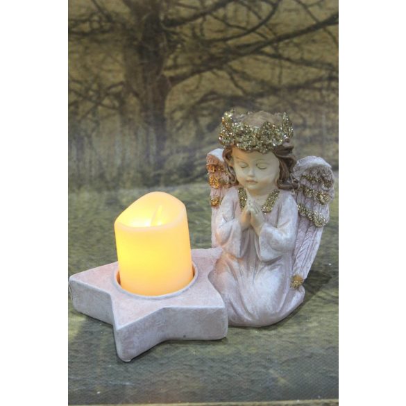 Rózsaszín-arany angyal LED csillagal 14cm