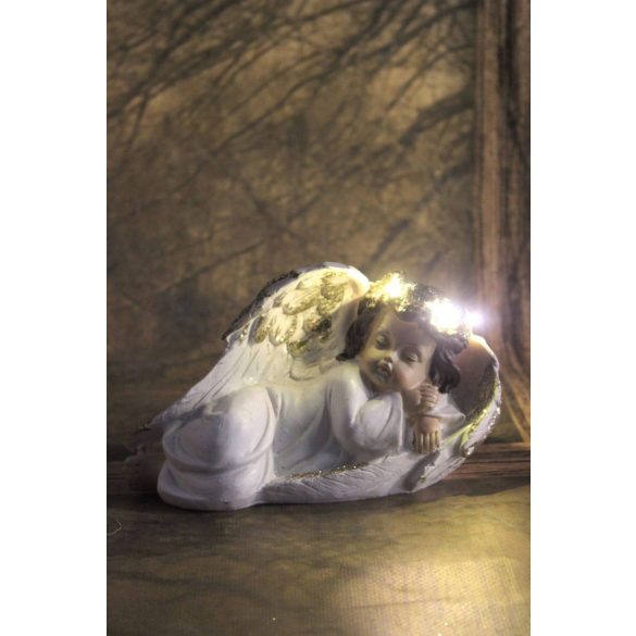 Krém-arany fekvő angyal LED 11cm