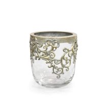 Üveg tároló fém díszítéssel 20cm