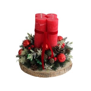 Piros-zöld adventi gyertyatartó asztalra 30cm