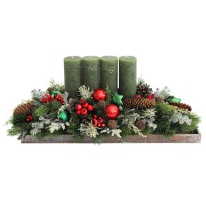 Piros-zöld adventi gyertyatartó asztalra 65cm