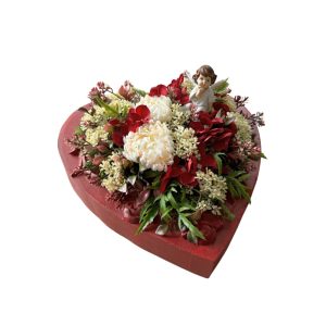 Piros szív sírra angyallal 30cm