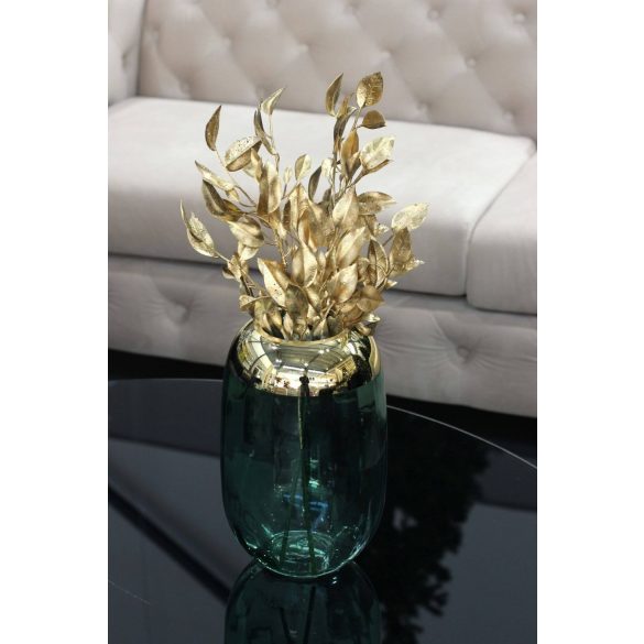 Zöld üveg váza arany peremmel 25cm