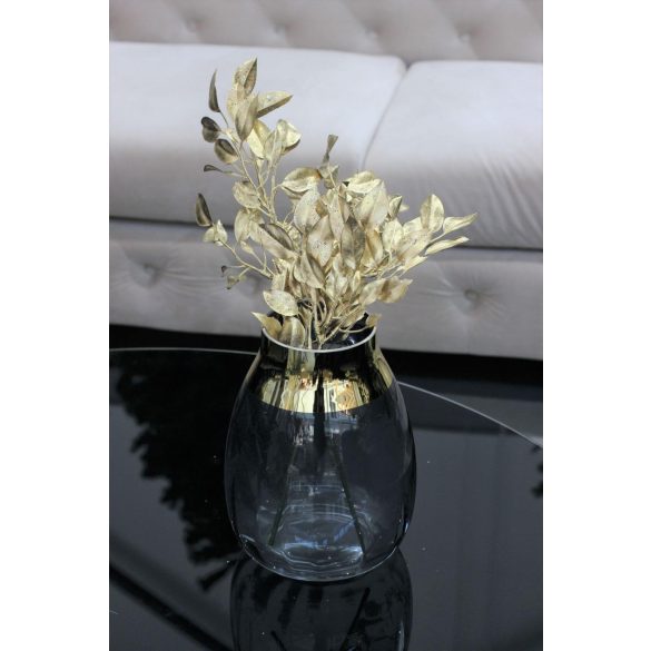 Szürke üveg váza arany peremmel 23cm