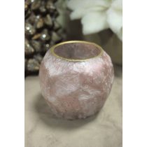 Rózsaszín fagyos üveg gyertyatartó 10cm