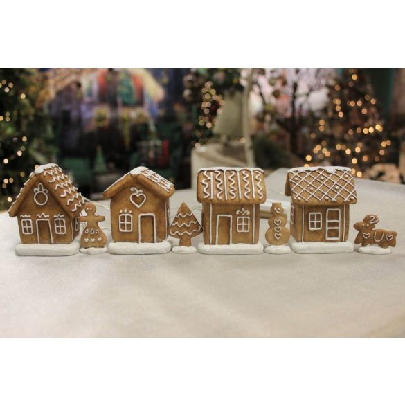 Világító mézeskalács falu házikókkal 8db