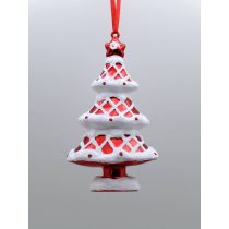 Fehér-piros felakasztható dísz karácsonyfa 13cm