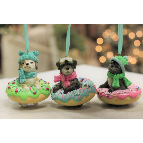 Pasztell rózsaszín karácsonyfadísz kutyus 9cm