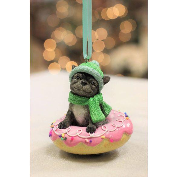 Pasztell rózsaszín karácsonyfadísz kutyus 9cm