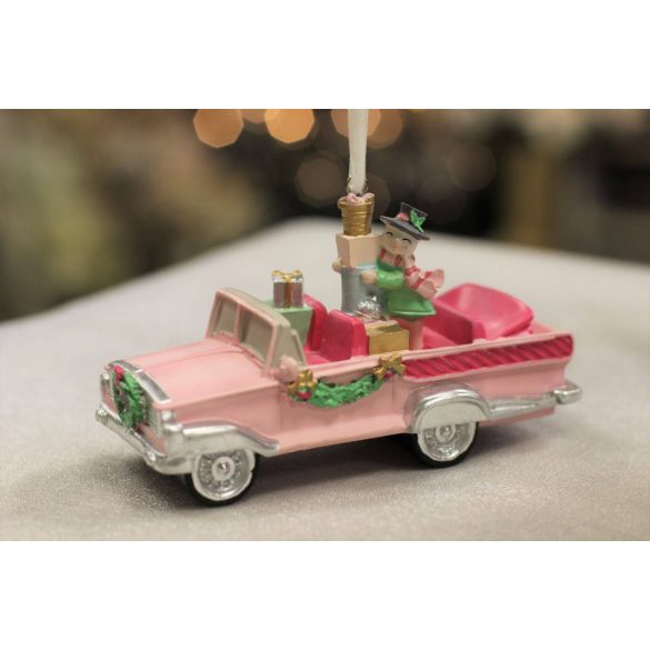 Pasztell rózsaszín karácsonyfadísz autó 11cm